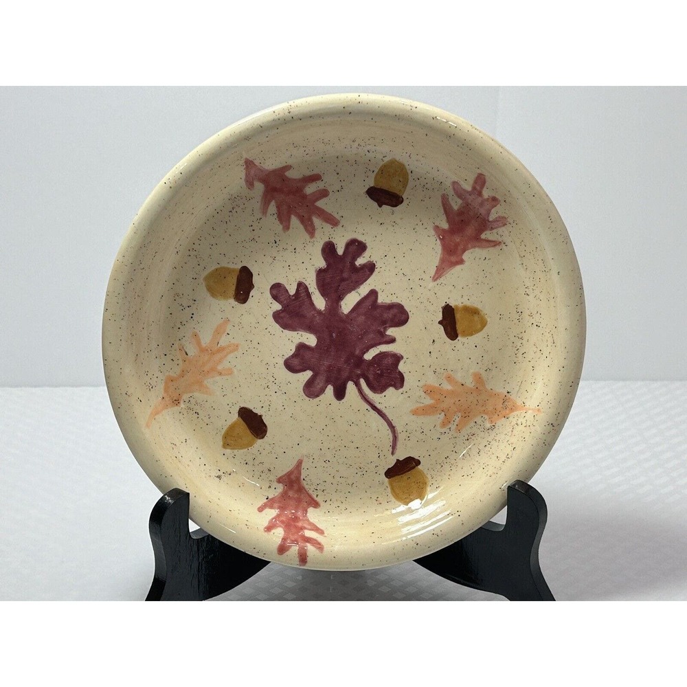 Handmade And Painted Leaves‎ And Acorns Pottery Dish Plate